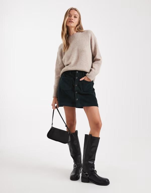 オンリー レディース ボトムス スカート コーデュロイ ハイウエスト ONLY high waist corduroy skirt in dark GREEN GABLES グリーン