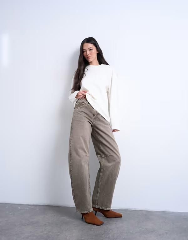 トップショップ レディース ボトムス デニムパンツ ジーンズ Topshop Barrel mid rise jeans in pesto