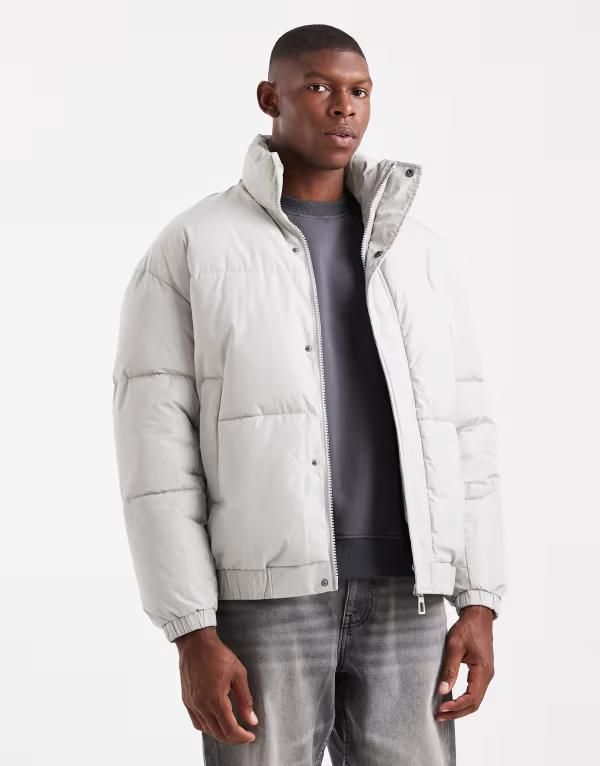 オンリーアンドサンズ メンズ アウター ジャケット・ブルゾン ONLY SONS oversized cuffed puffer jacket in light Mirage gray グレー