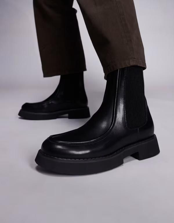 エイソス メンズ シューズ ブーツ・レインブーツ チェルシーブーツ チェルシー ASOS DESIGN chelsea boots with elastic gusset Black ブラック