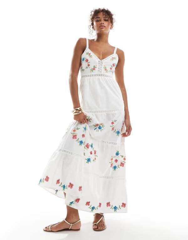 ミスセルフフリッジ レディース トップス ワンピース マキシワンピース 刺繍 マキシ Miss Selfridge embroidered heritage maxi dress White ホワイト