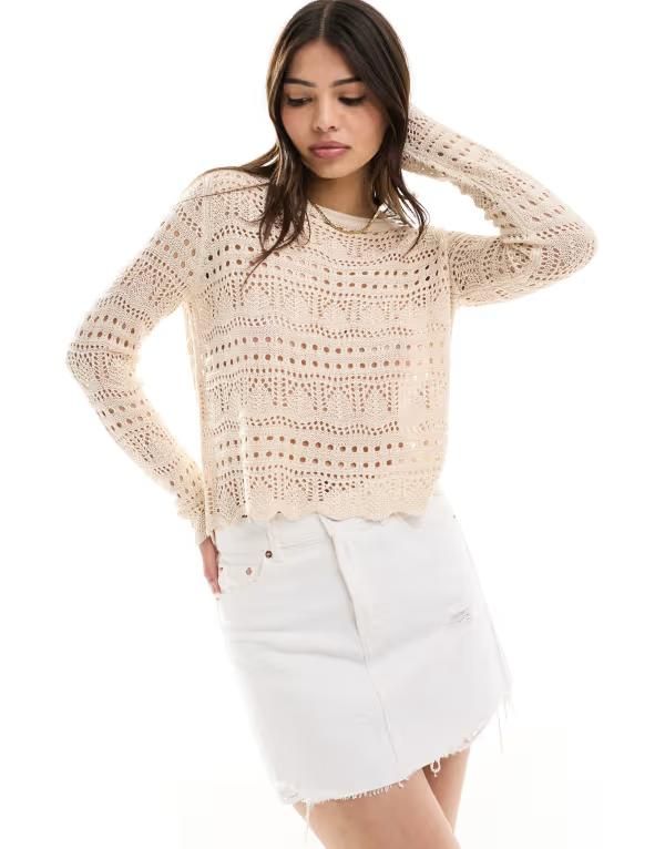 ジェイディーワイ レディース トップス Tシャツ JDY boat neck broderie long sleeve top BEIGE ベージュ