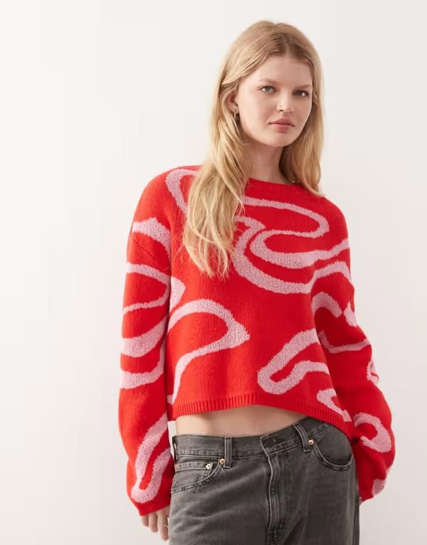 ノイジーメイ レディース アウター ニット・セーター Noisy May knit sweater with pink swirl Begonia pink ピンク