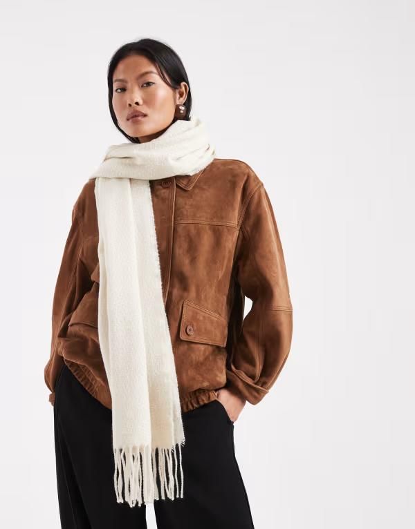ピーシーズ レディース アクセサリー マフラー・ストール・スカーフ Piecesoftextured tassel scarf in cream Whitecap gray グレー