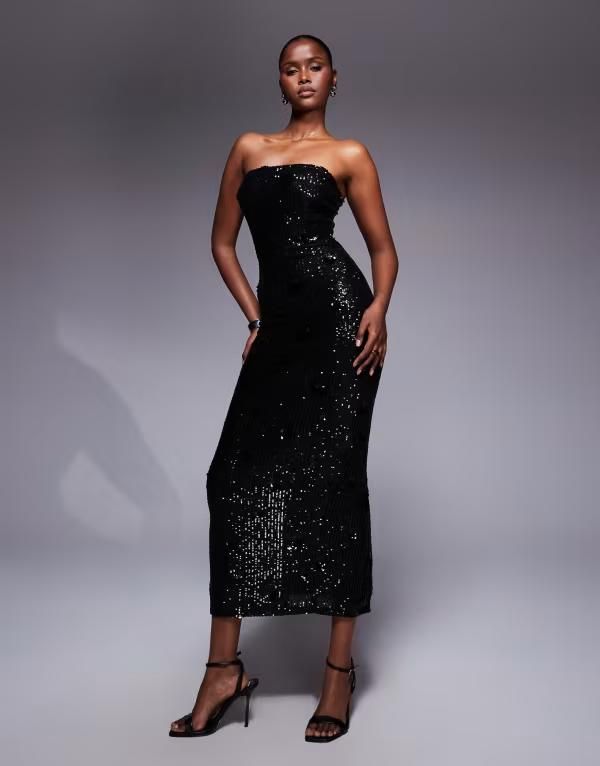 ティエフエヌシー レディース トップス ワンピース マキシワンピース スパンコール マキシ TFNC bandeau maxi dress sequin Black ブラック