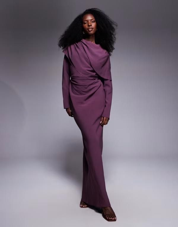 エイソス レディース トップス ワンピース ハイネック マキシワンピース ドレープ マキシ ASOS DESIGN high neck draped bodice maxi dress in mulb