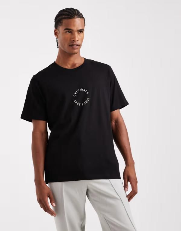 ジャック アンド ジョーンズ メンズ トップス Tシャツ プリント シャツ Jack Jones relaxed Tshirt with Originals print Black ブラック