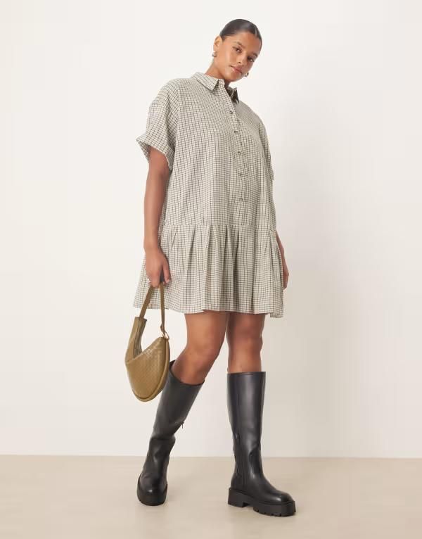 エイソス レディース トップス ワンピース ミニ シャツ ASOS Curve ASOS DESIGN Curve boxy mini shirt dress with dropped waist a 12,946円