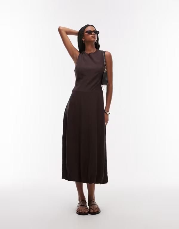 マンゴ レディース トップス ワンピース ミディワンピース ミディ Mango midi dress with soft bubble hem in chocolate Chocolate チョコレー