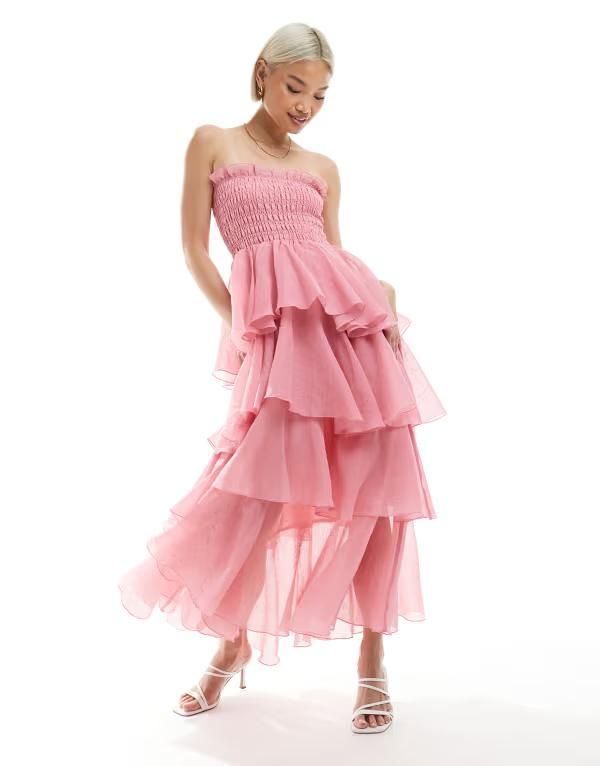 ヴェロモーダ レディース トップス ワンピース フリル裾 ティアード マキシワンピース フリル マキシ Vero Moda shirred bodice tiered ruffle hem maxi