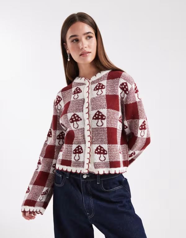 ミスセルフフリッジ レディース アウター カーディガン Misselfridge blanket stitching cardigan with novelty mushroom pattern Bu