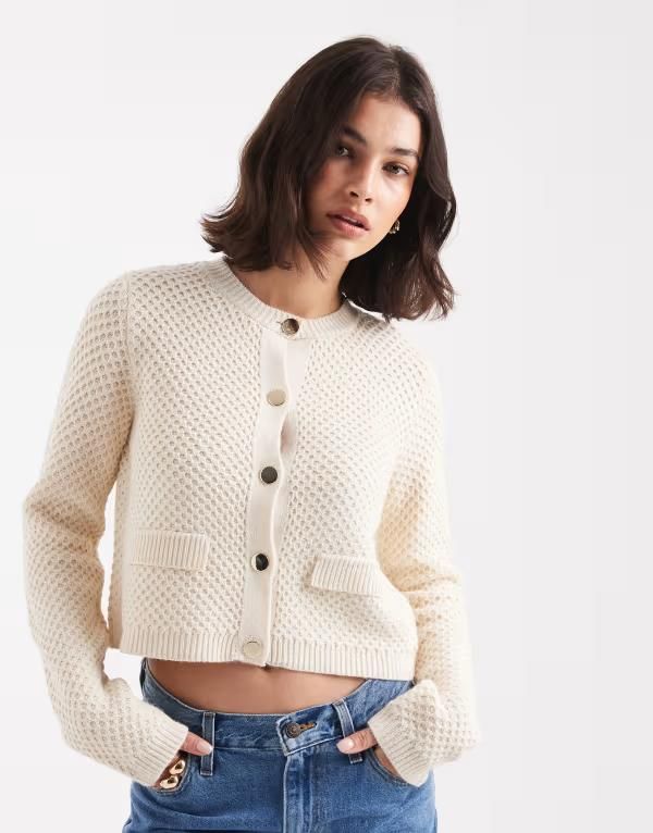 ミスセルフフリッジ レディース アウター カーディガン ニット Miss Selfridge knit cardigan in buttermilk Buttermilk