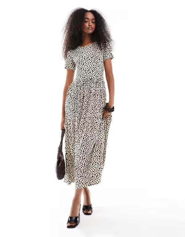 ウェンズデーガール レディース トップス ワンピース ドット柄 ティアードット Wednesdays Girl smudged polka dotiered midaxi dress in light
