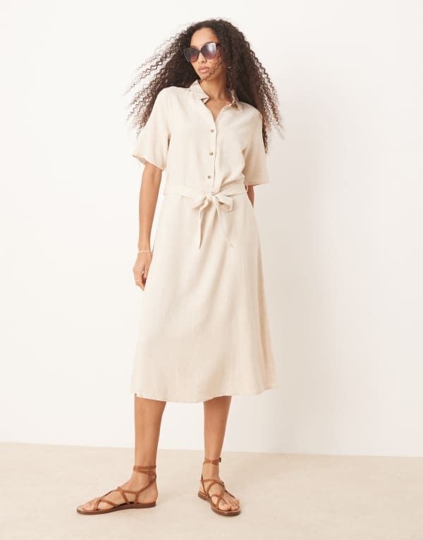 ジェイディーワイ レディース トップス ワンピース シャツワンピース ミディ シャツ リネン JDY linen mix midi shirt dress BEIGE ベージュ