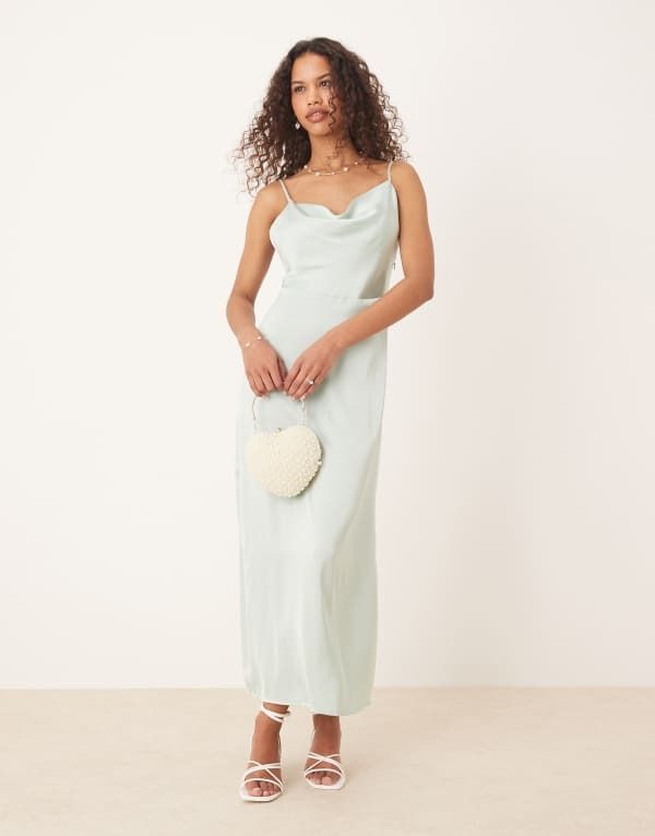 ヴィラ レディース トップス ワンピース マキシワンピース サテン マキシ Vila satin cowl neck maxi dress in light Surf Spray グリーン 10,836円