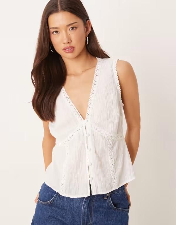 エイソス レディース トップス シャツ レーストリム ベスト レース ASOS DESIGN lace trim vest White ホワイト 11,186円