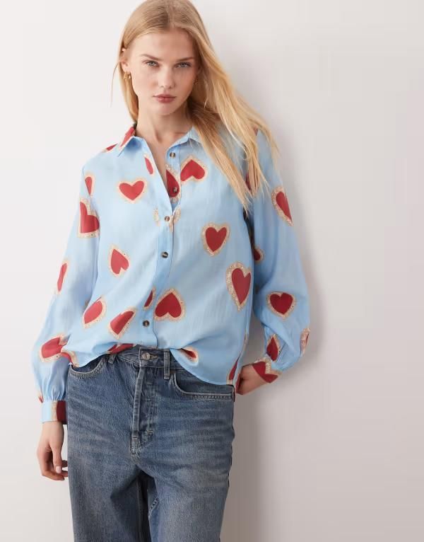 ネバーフリードレスド レディース トップス シャツ セミシアー バルーンスリーブ プリント シアー Never Fully Dressed semi sheer balloon sleeve shir
