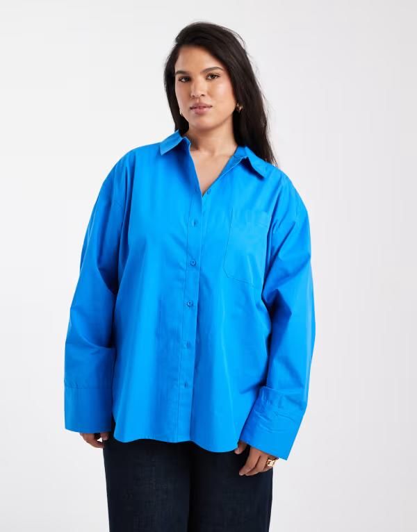 エイソス レディース トップス シャツ ASOS Curve ASOS DESIGN Curve oversized shirt Blue ブルー