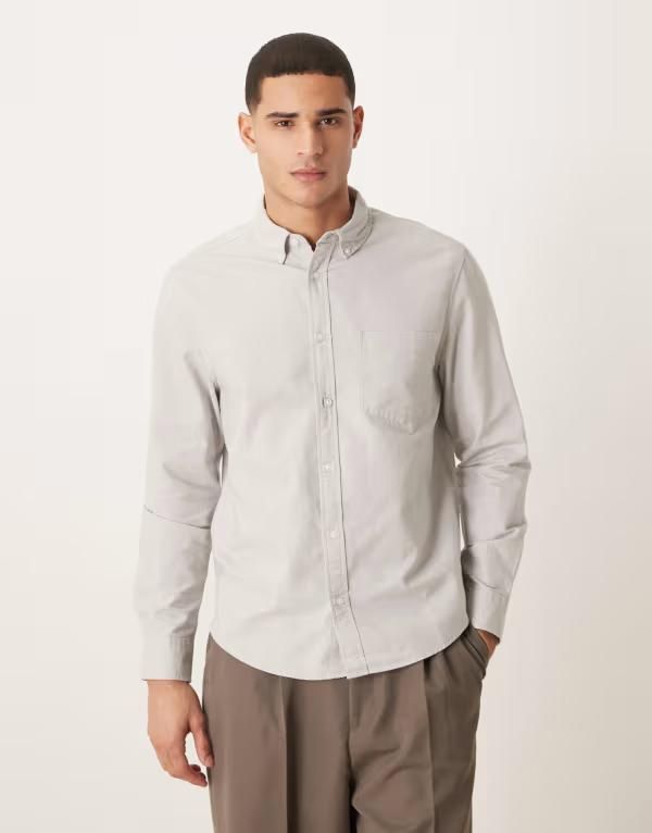 エイソス メンズ トップス シャツ レギュラーフィット オックスフォード ASOS DESIGN regular fit oxford shirt in light GRAY グレー 10,935円