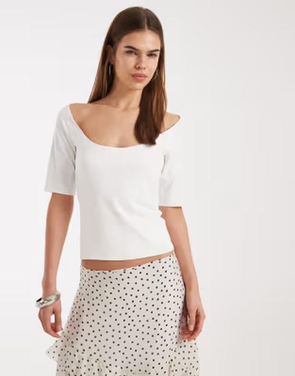 エイソス レディース トップス シャツ ASOS DESIGN wide scoop awkward sleeve polyamide in cream クリーム