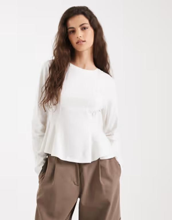 ミスセルフフリッジ レディース トップス Tシャツ Misselfridge peplum detailong sleeve tee WHITE ホワイト 11,535円