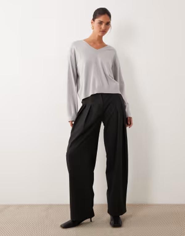 エイソス レディース アウター ニット・セーター リラックスフィット ASOS DESIGN fine knit relaxed fit sweater Gray Heather グレー