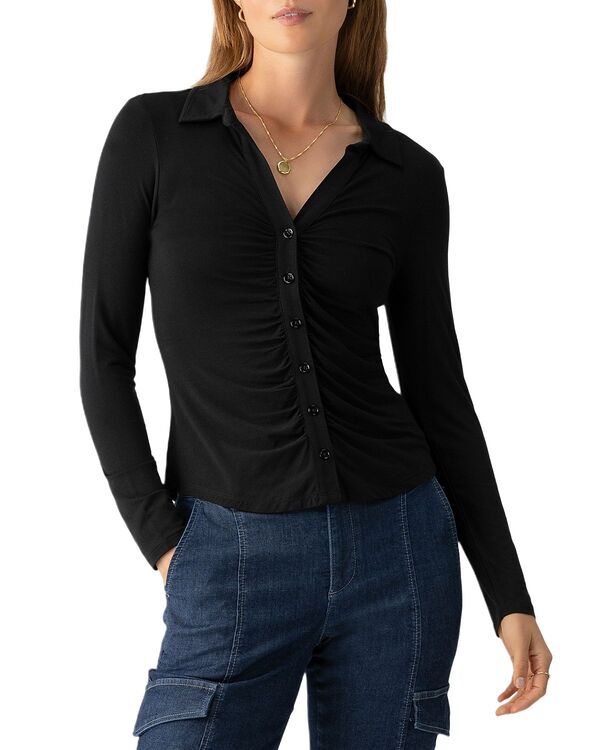 サンクチュアリー レディース トップス シャツ ギャザー ニット Sanctuary Dreamgirl Ruched Knit Shirt Black ブラック