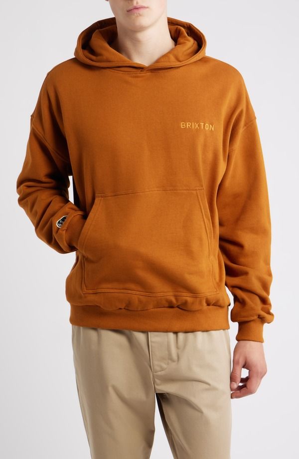 ブリクストン メンズ アウター パーカー・スウェット 刺繍 ロゴ Brixton Oversizembroidered Logo Heavyweight Hoodie Rusticaramel