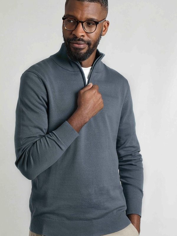 ウィアードフィッシュ メンズ アウター パーカー・スウェット ニット Weird Fish Baxter Fine Knit 14 Zip Jumper Blue Mirage ブルー