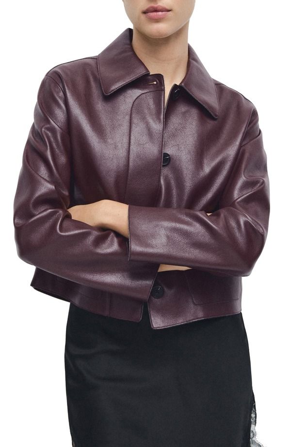 マンゴ レディース アウター ジャケット・ブルゾン レザー フェイクレザー MANGO Sabina Faux Leather Jacket Maroon マルーン