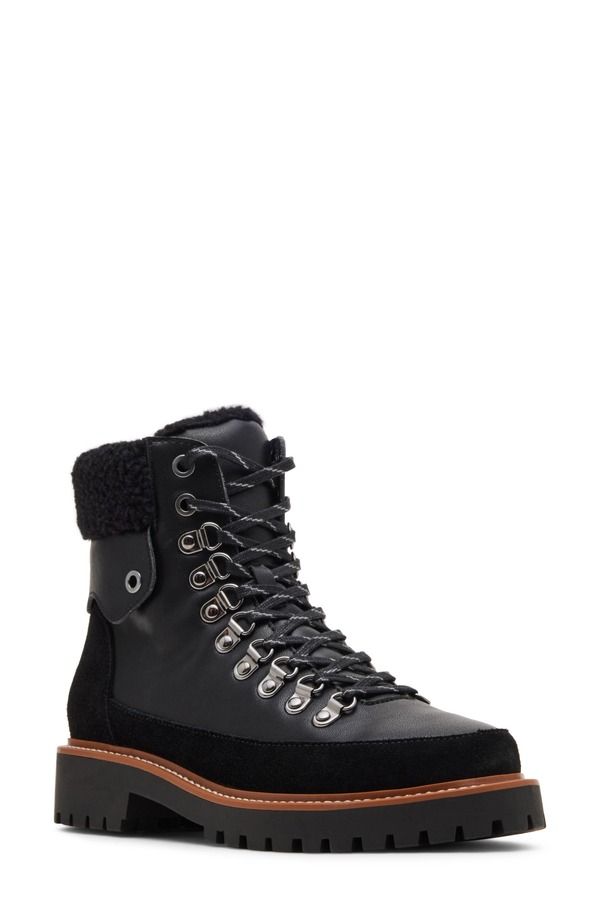 ブロンド レディース シューズ ブーツ・レインブーツ Blondo Natasia Faux Shearling Cuff Waterproof Boot Black Leather Fabric ブ