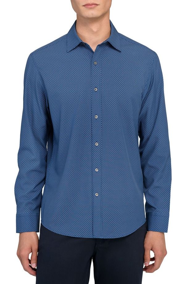 ダブリューアールケー メンズ トップス シャツ スリムフィット プリント WRK Slim Fit Navy Diamondot Print Performance ButtonUp Shirt Na