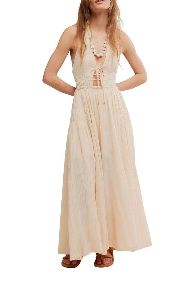 フリーピープル レディース トップス ワンピース マキシ ホルター Free People Angel Plunge Halter Neck Maxi Dress Buttercream