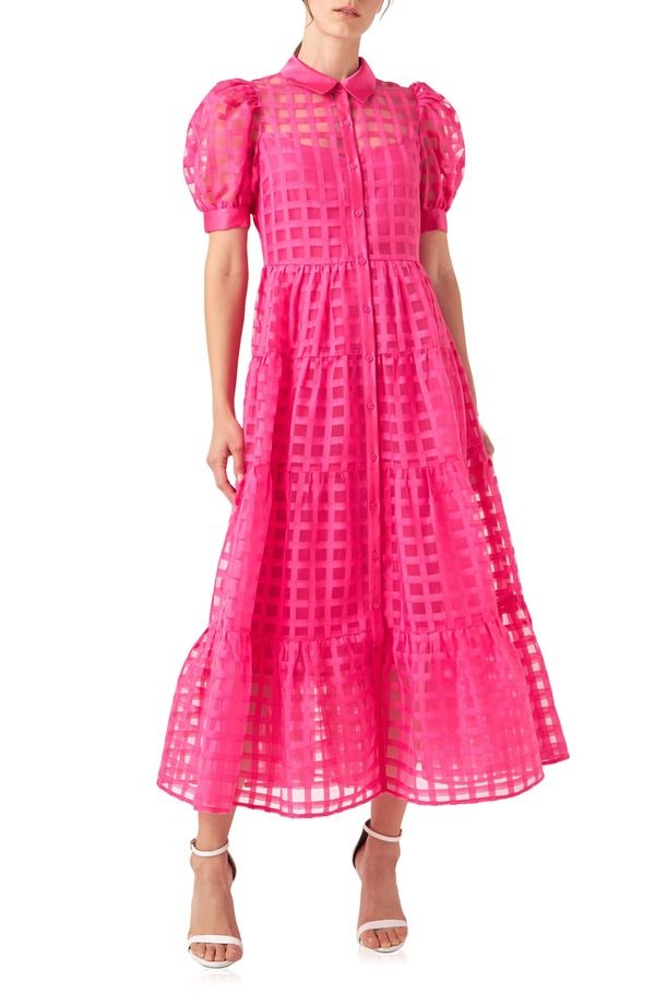 イングリッシュファクトリー レディース トップス ワンピース ティアード ミディ シャツ English Factory Grid Pattern Tiered Midi Shirtdress Fuc