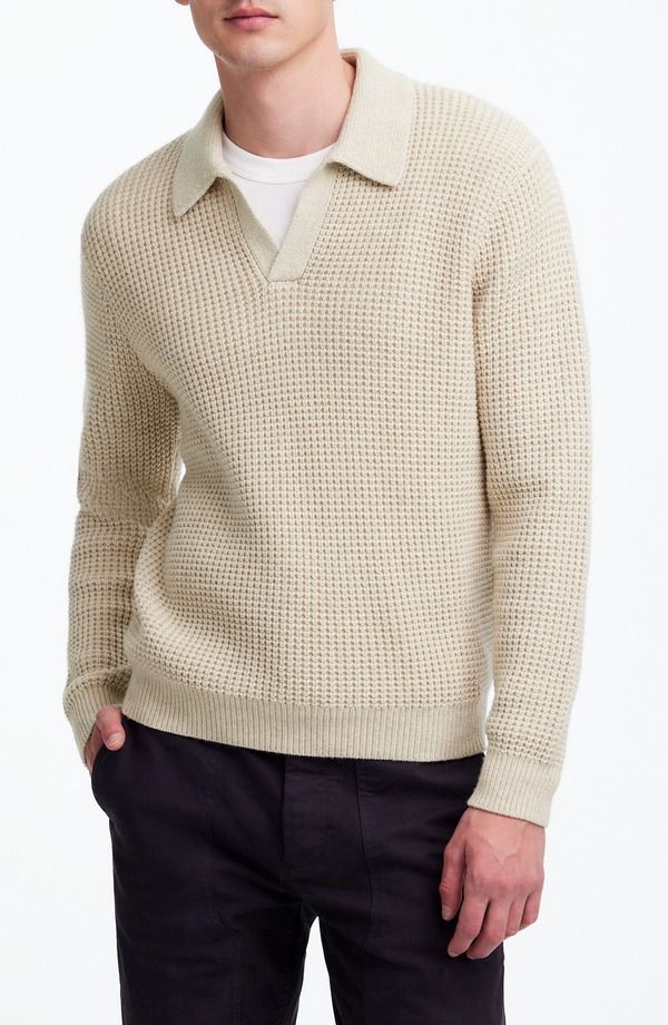 メイドウェル メンズ トップス ポロシャツ Madewell Waffle Johnny Collar Polo Heather Light Sand ヘザー