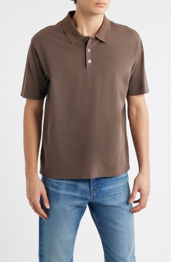 フレーム メンズ トップス ポロシャツ コットン FRAME Washed Cotton Piqu Polo Antique Cafe