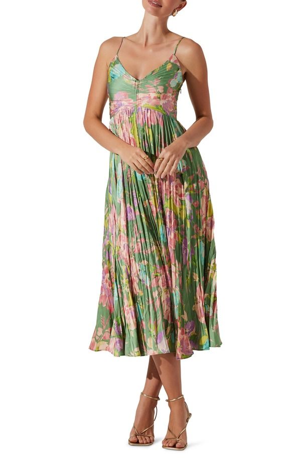 アストール レディース トップス ワンピース ミディ ASTR the Label Maeve Midi Dress Green Pink Floral ピンク