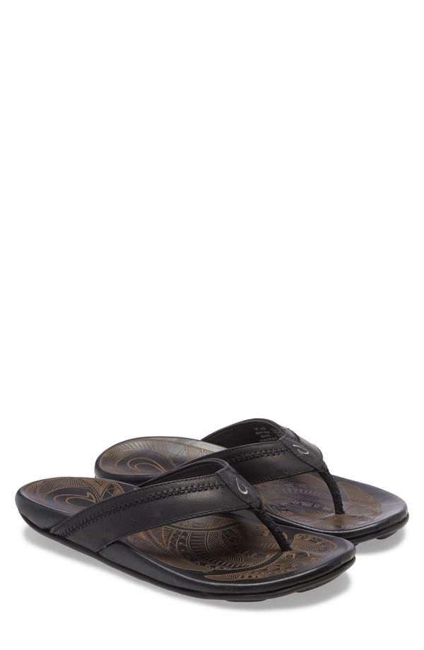 オルカイ メンズ シューズ サンダル OluKai Hiapo Flip Flop Lava Rock Leather