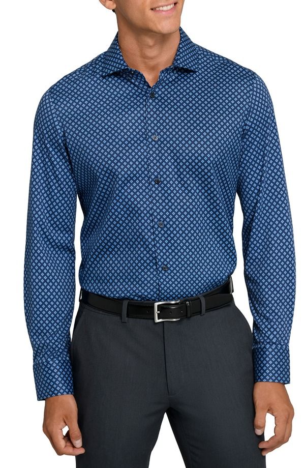 ダブリューアールケー メンズ トップス シャツ スリムフィット プリント コットン WRK Reworked Slim Fit Blue Diamond Print Cotton Dresshirt