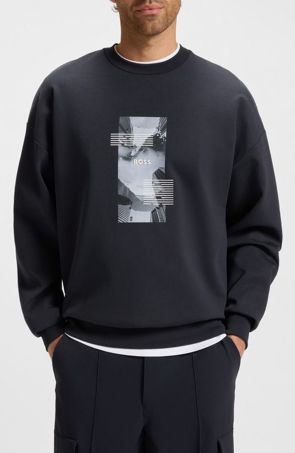 ボス メンズ アウター パーカー・スウェット クルーネック シャツ グラフィック BOSStenson Zone Graphicrewneck Sweatshirt Dark Blue ブルー