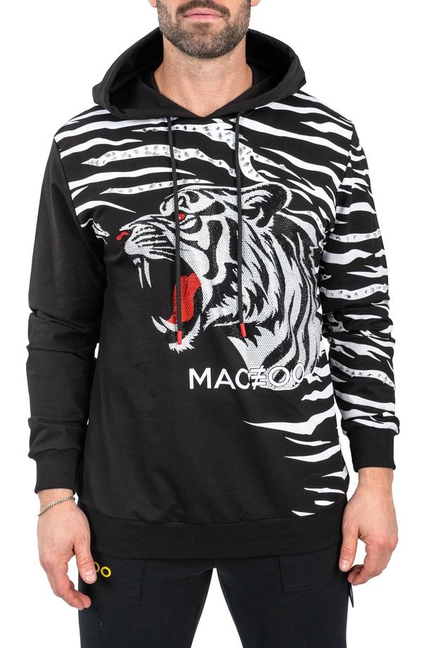 マセオ メンズ アウター パーカー・スウェット グラフィック Maceoo Ziger Embellished Graphic Hoodie Black ブラック