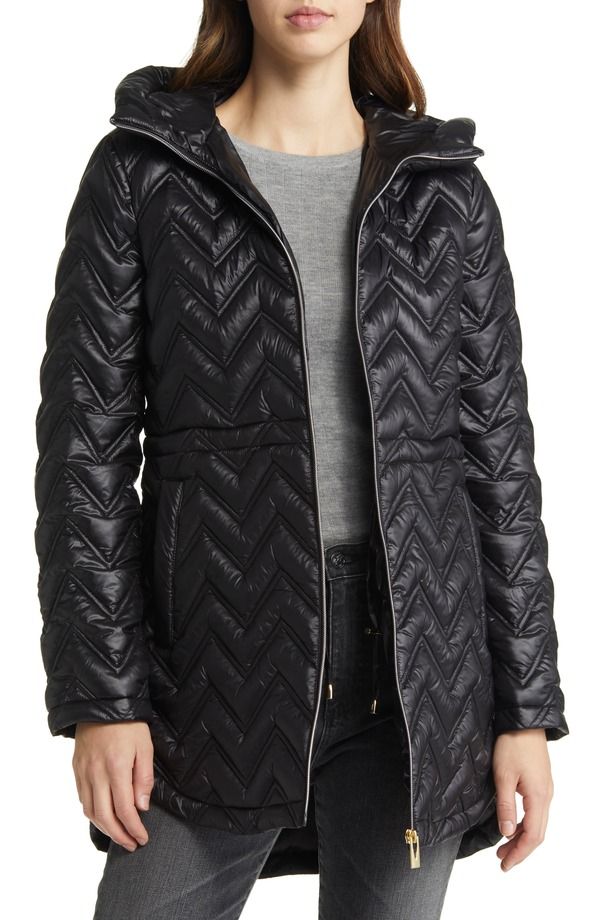 ヴィアスピガ レディース アウター ジャケット・ブルゾン Via Spiga Zigzag Quilt Puffer Jacket Black ブラック