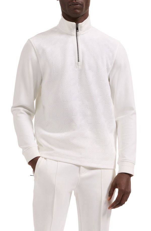ブガッチ メンズ アウター パーカー・スウェット ハーフジップ シャツ Bugatchi Softouch Quarter Zip Sweatshirt Chalk チョーク