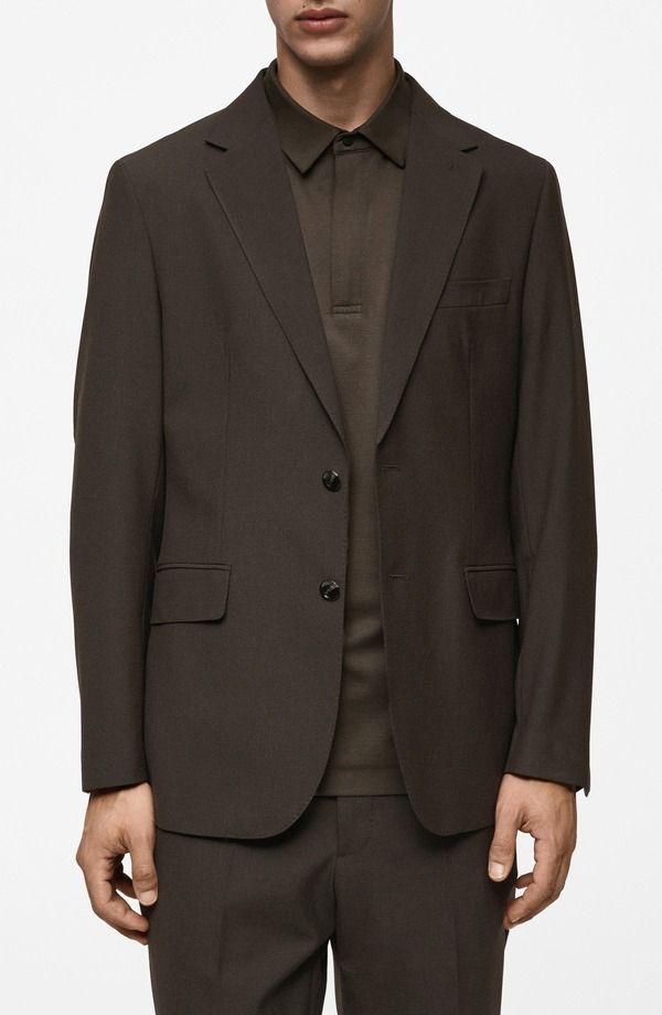 マンゴ メンズ アウター ジャケット・ブルゾン スリムフィット ウール コート MANGO Slim Fit Wool Blend Sport Coat Brown ブラウン