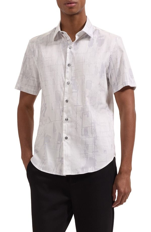 ブガッチ メンズ トップス シャツ コットン Bugatchi Orson Shaped Fit Short Sleeve Stretch Cotton ButtonUp Shirt Platinum 45,370円
