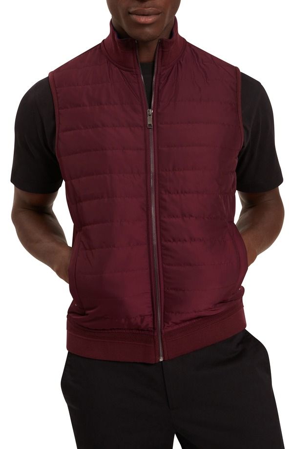 テッドベーカー メンズ アウター ジャケット・ブルゾン ベスト Ted Baker Pafavor Quilt Front Piqu Vest Maroon マルーン
