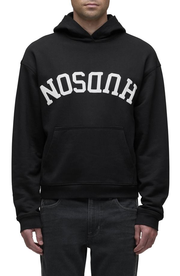ハドソンジーンズ メンズ アウター パーカー・スウェット ロゴ Hudson Jeans Classic Flipped Logo Hoodie Black ブラック