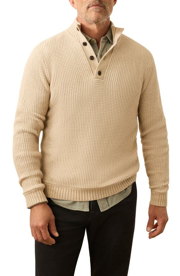 ファレティ メンズ アウター パーカー・スウェット セーター コットン Faherty Quarter Button Organicotton Cashmere Sweater Alpine Khak