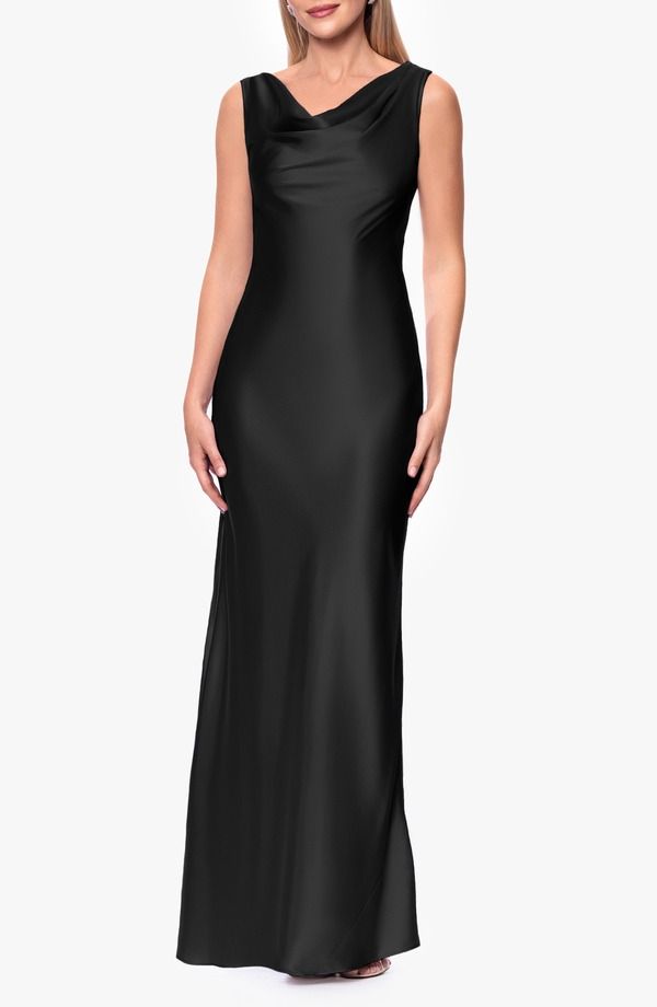 ベッツィアンドアダム レディース トップス ワンピース オープンバック サテン Betsy Adam Open Back Satin Charmeuse Gown Black ブラック