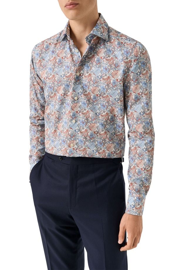 エトン メンズ トップス シャツ フラワー柄 フラワー Eton Contemporary Fit Floral Dresshirt Medium Red レッド